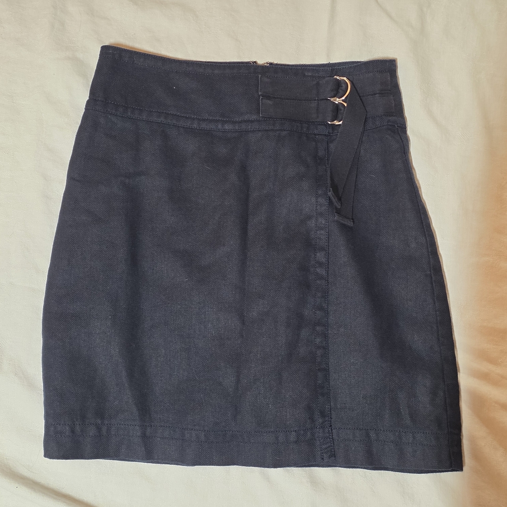 Ann Taylor LOFT Linen & Blue Denim Faux Wrap Skirt